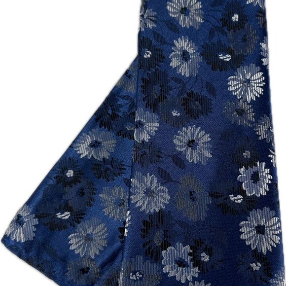 Stacy Adams Men Tie Hanky Navy Blue Silver Royal Blue Floral Pattern 3.25" Wide - Picture 2 of 5